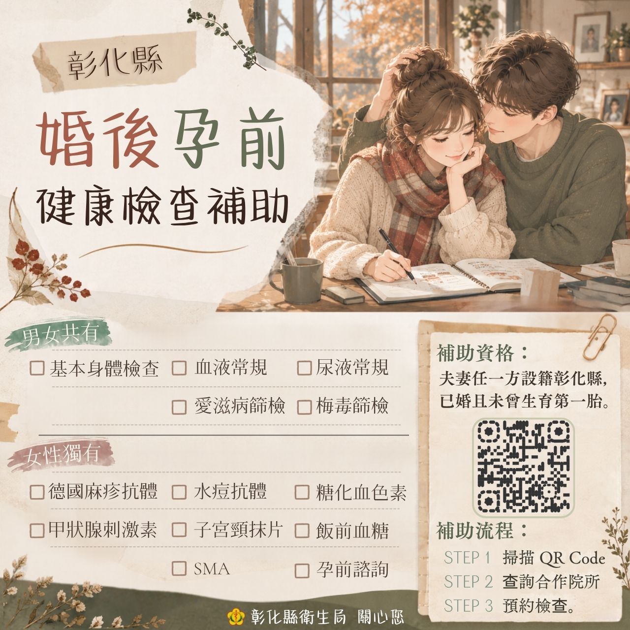 彰化縣婚後孕前健檢補助宣傳圖片